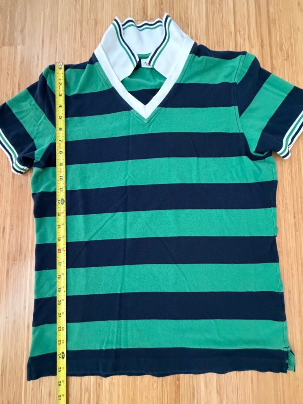 Uniqlo x Michael Bastian Mens Striped Polo L Green Navy V-Neck Cotton